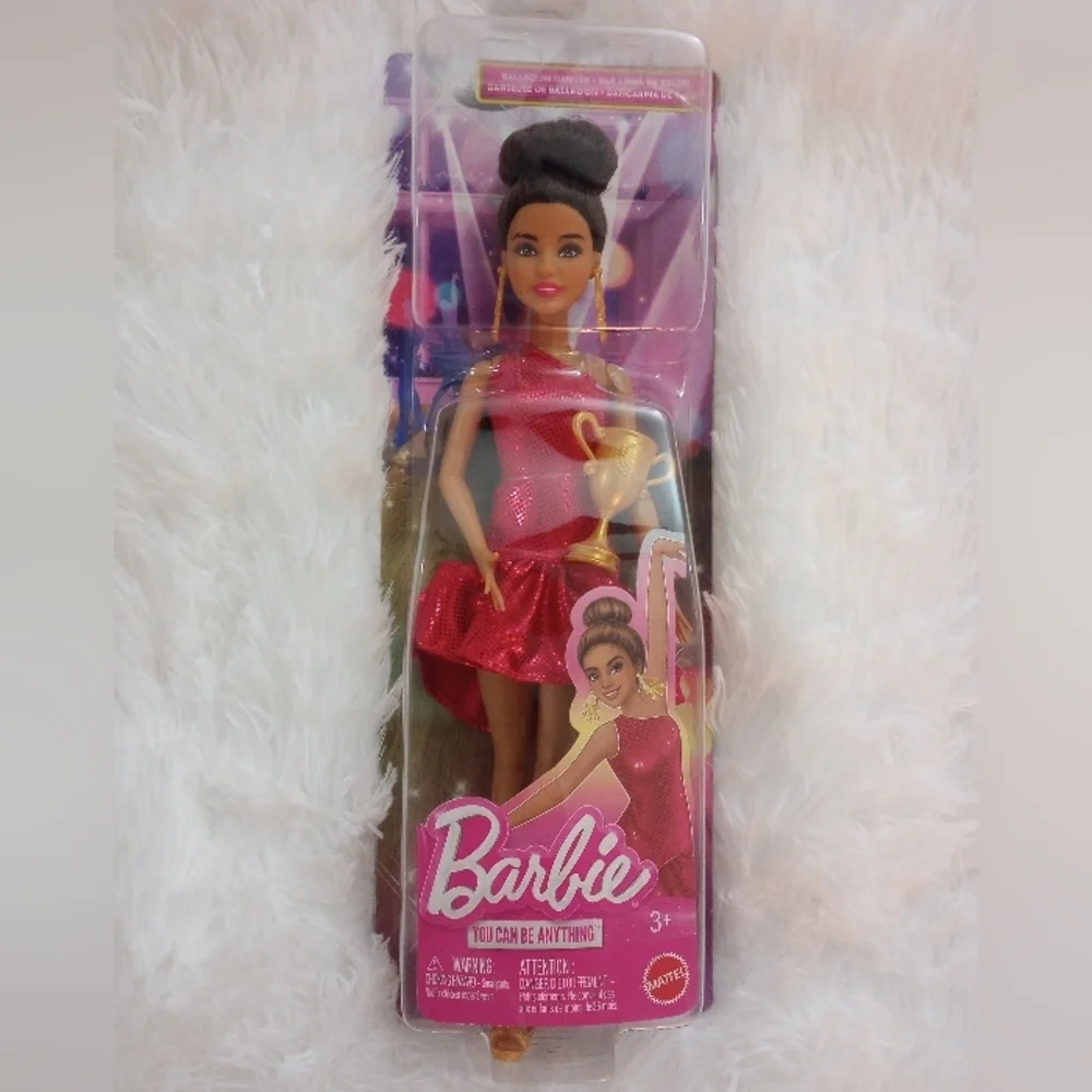 Barbie Ballroom Dancer Brown Tan Fashion Doll In Pink Glitter Dress